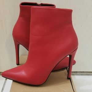 New Red Faux Leather Booties
